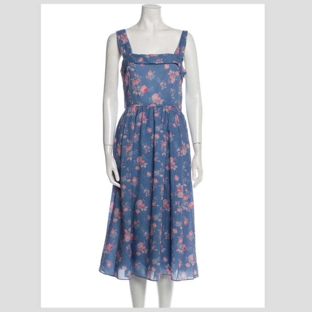 LoveShackFancy Carmine Dress in Carnation Garden Faded Denim, Size 00